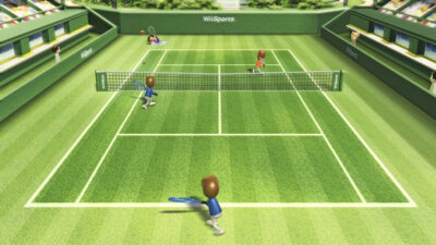 Kuvakaappaus Wii:llä pelattavasta tennispelistä.